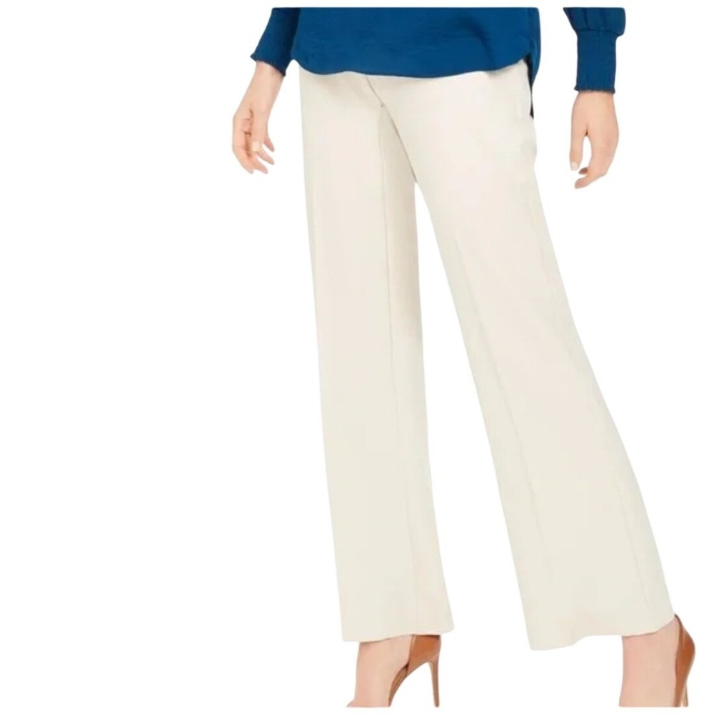 Alfani NEW Woman Cloud Off White Tummy Control Wide Leg Trouser Pants 14W momcor